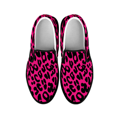 Hot Pink Leopard Print Black Slip On Shoes