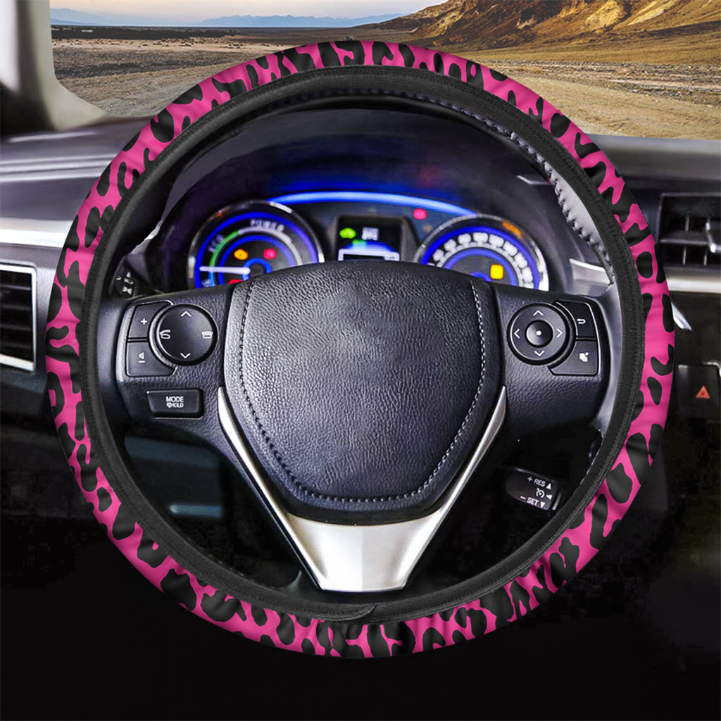 Hot Pink Leopard Print Car Steering Wheel Cover