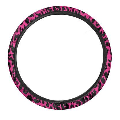 Hot Pink Leopard Print Car Steering Wheel Cover