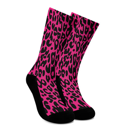 Hot Pink Leopard Print Crew Socks