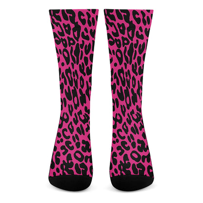 Hot Pink Leopard Print Crew Socks