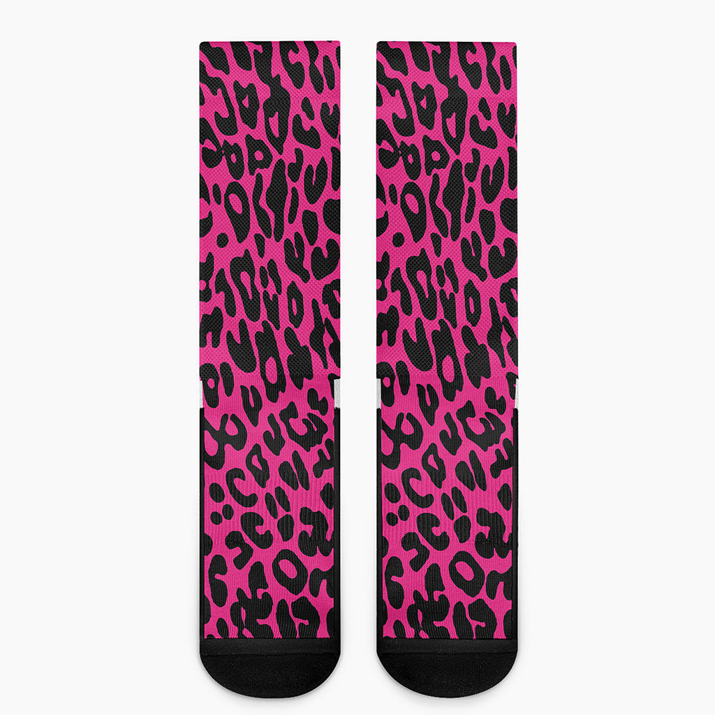 Hot Pink Leopard Print Crew Socks