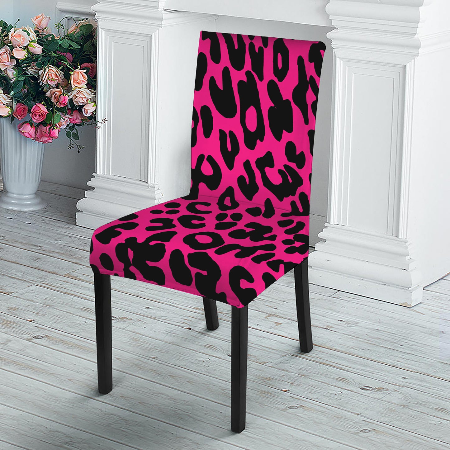 Hot Pink Leopard Print Dining Chair Slipcover