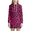 Hot Pink Leopard Print Pullover Hoodie Dress