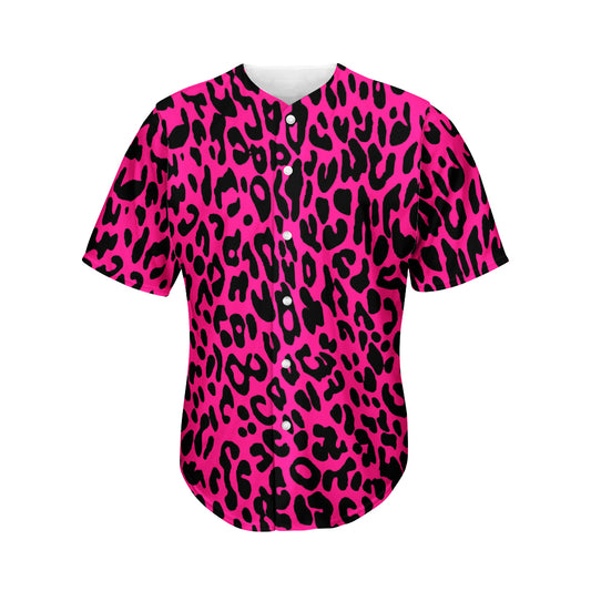 Hot Pink Leopard Print Men's Baseball Jersey
