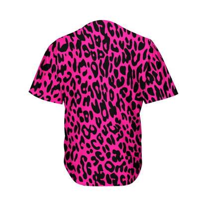 Hot Pink Leopard Print Men's Baseball Jersey