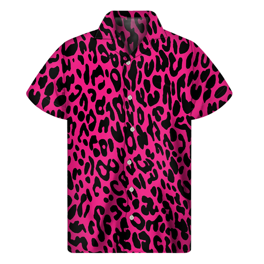 Hot Pink Leopard Print Men's Short Sleeve Shirt Hot Pink Leopard Print Men's Short Sleeve Shirt