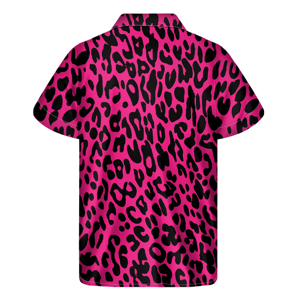 Hot Pink Leopard Print Men's Short Sleeve Shirt