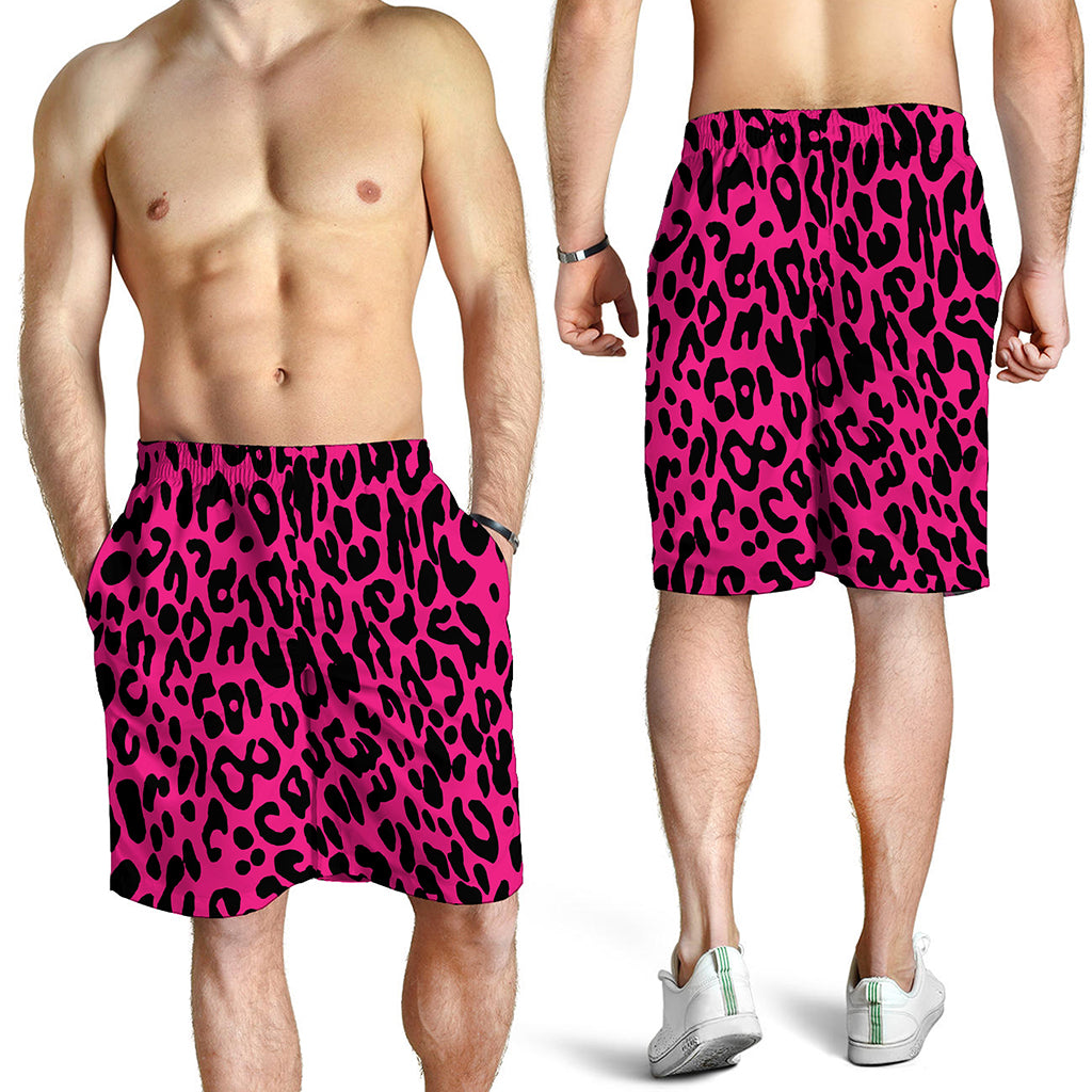 Hot Pink Leopard Print Men's Shorts