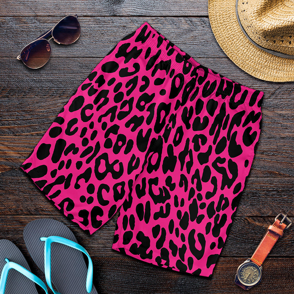 Hot Pink Leopard Print Men's Shorts