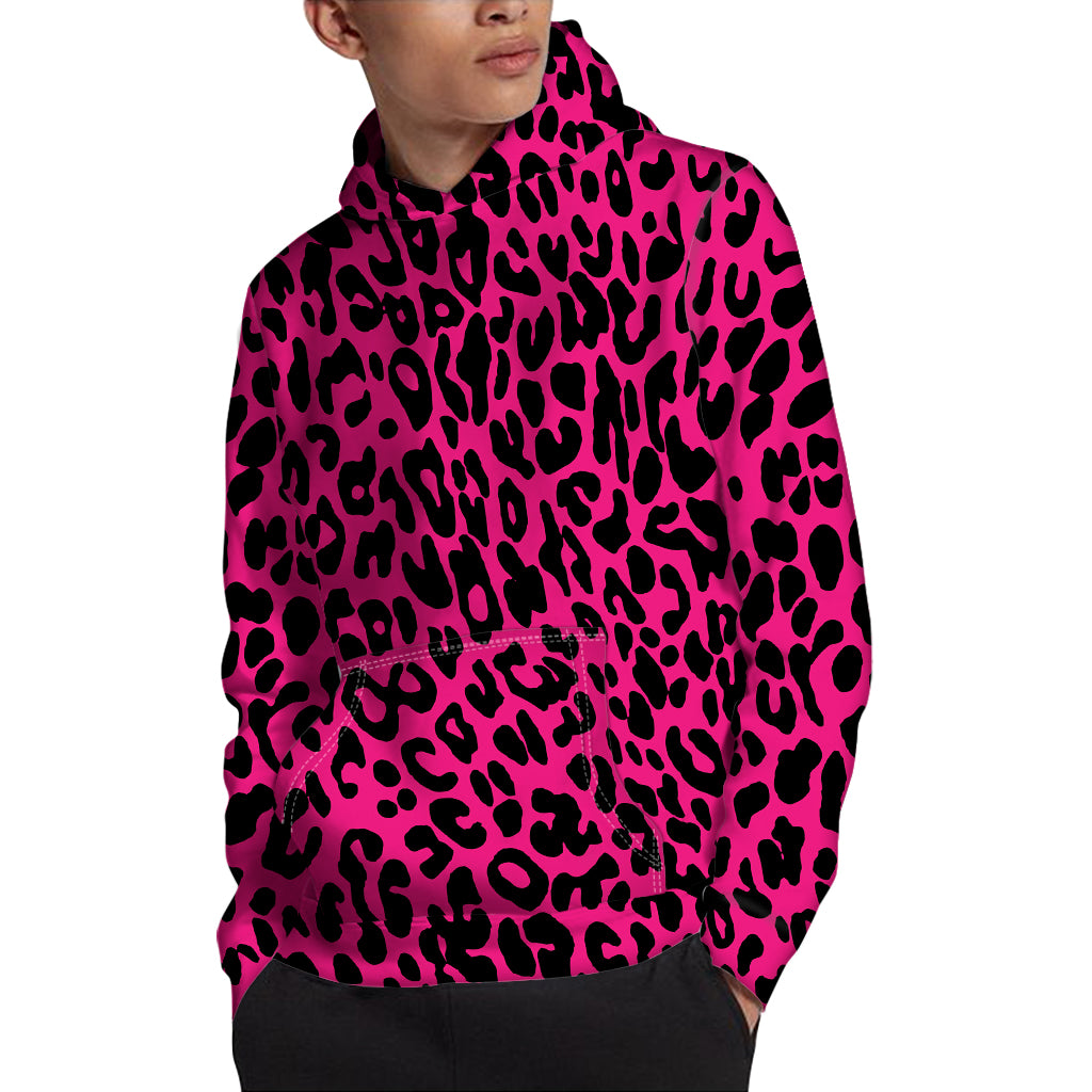 Hot Pink Leopard Print Pullover Hoodie