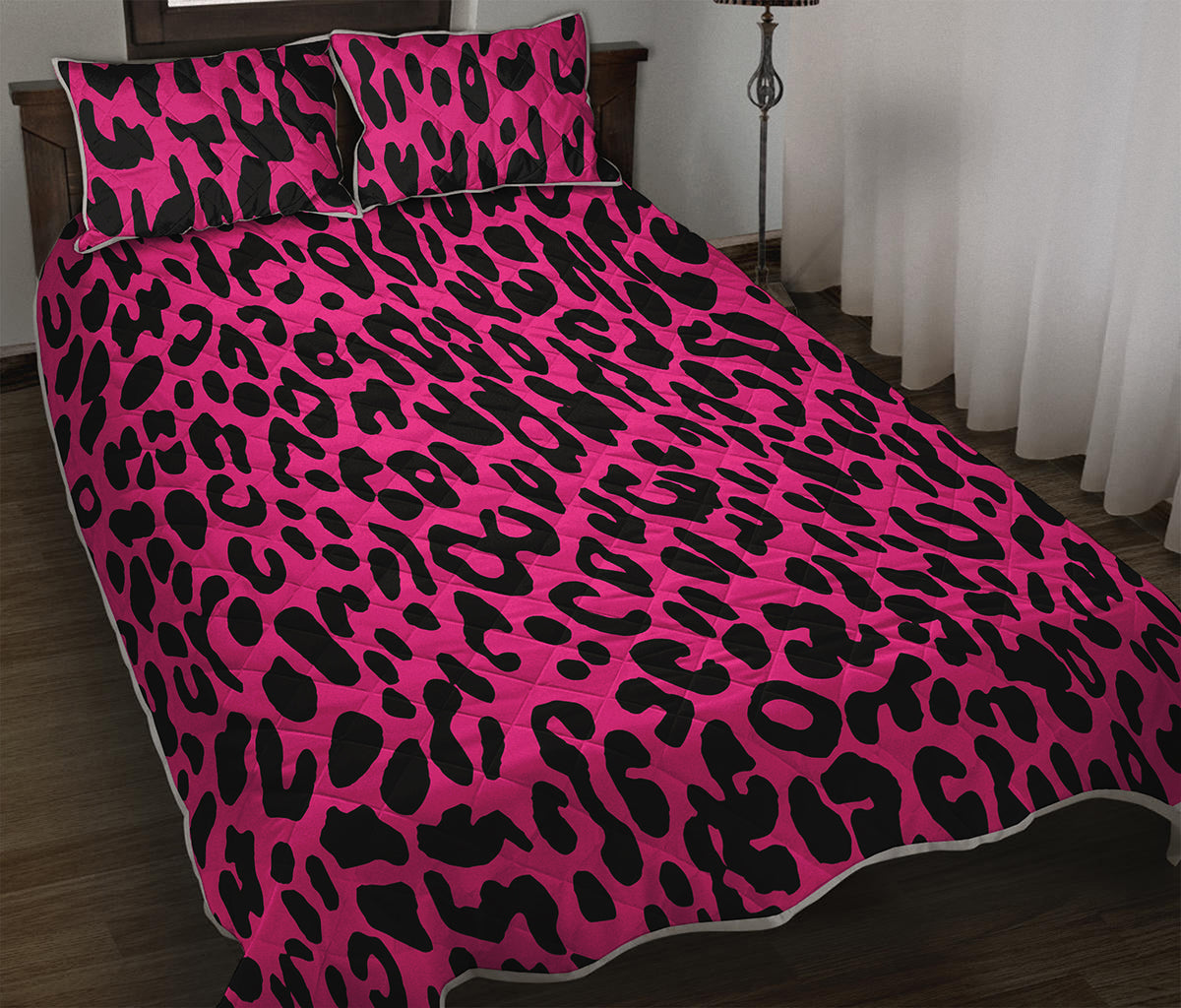 Hot Pink Leopard Print Quilt Bed Set
