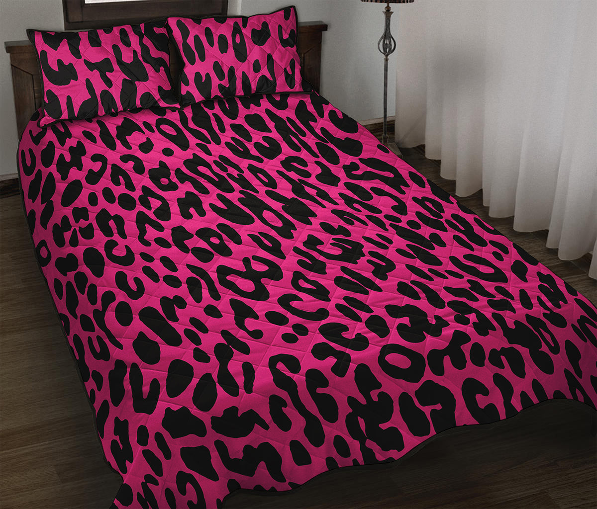 Hot Pink Leopard Print Quilt Bed Set