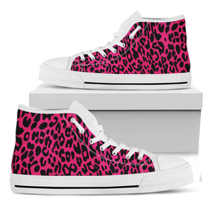 Hot Pink Leopard Print White High Top Shoes