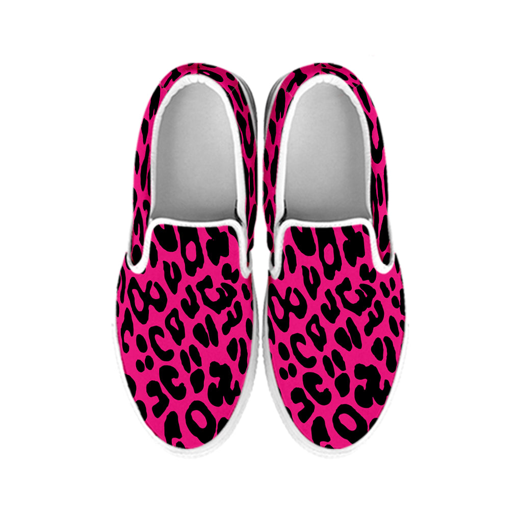 Hot Pink Leopard Print White Slip On Shoes