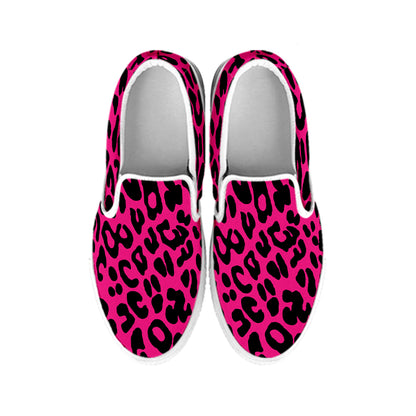 Hot Pink Leopard Print White Slip On Shoes