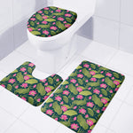Hot Pink Lotus Pattern Print 3 Piece Bath Mat Set