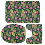 Hot Pink Lotus Pattern Print 3 Piece Bath Mat Set