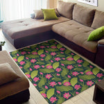 Hot Pink Lotus Pattern Print Area Rug