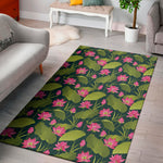 Hot Pink Lotus Pattern Print Area Rug