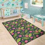 Hot Pink Lotus Pattern Print Area Rug