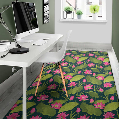 Hot Pink Lotus Pattern Print Area Rug