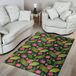 Hot Pink Lotus Pattern Print Area Rug