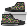 Hot Pink Lotus Pattern Print Black High Top Sneakers