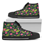 Hot Pink Lotus Pattern Print Black High Top Shoes