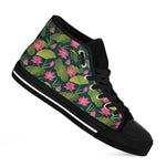 Hot Pink Lotus Pattern Print Black High Top Shoes