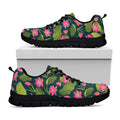 Hot Pink Lotus Pattern Print Black Running Shoes