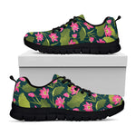 Hot Pink Lotus Pattern Print Black Sneakers