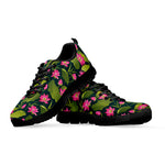 Hot Pink Lotus Pattern Print Black Sneakers