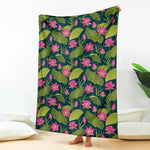 Hot Pink Lotus Pattern Print Blanket