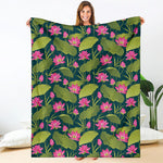Hot Pink Lotus Pattern Print Blanket