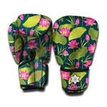 Hot Pink Lotus Pattern Print Boxing Gloves