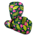 Hot Pink Lotus Pattern Print Boxing Gloves