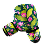 Hot Pink Lotus Pattern Print Boxing Gloves