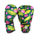 Hot Pink Lotus Pattern Print Boxing Gloves