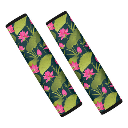 Hot Pink Lotus Pattern Print Car Seat Belt Covers