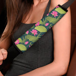 Hot Pink Lotus Pattern Print Car Seat Belt Covers