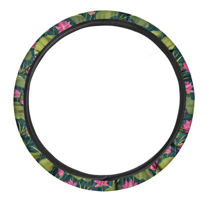 Hot Pink Lotus Pattern Print Car Steering Wheel Cover
