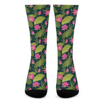 Hot Pink Lotus Pattern Print Crew Socks