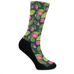 Hot Pink Lotus Pattern Print Crew Socks