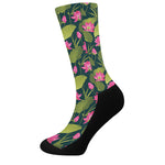 Hot Pink Lotus Pattern Print Crew Socks