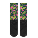 Hot Pink Lotus Pattern Print Crew Socks