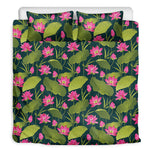 Hot Pink Lotus Pattern Print Duvet Cover Bedding Set
