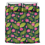 Hot Pink Lotus Pattern Print Duvet Cover Bedding Set