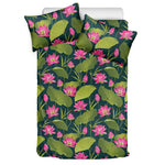 Hot Pink Lotus Pattern Print Duvet Cover Bedding Set
