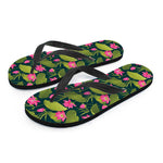 Hot Pink Lotus Pattern Print Flip Flops